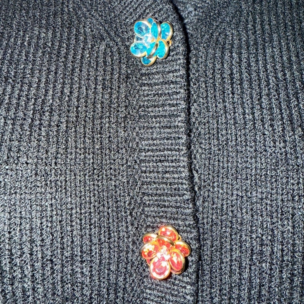 CACHE VINTAGE Black Rainbow Crochet Collar Cuffs Jeweled Buttons Sweater Small‎ - Picture 4 of 8